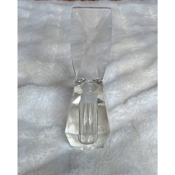 Set of 2 Crystal Lead Cut Clear Glass Perfume Bottles with Stoppers Vanity Decor - Picture 2 of 16